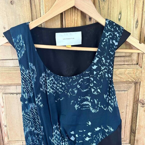 Leifsdottir Anthropologie Silk Mini Sheath Dress Blue Black Floral Womens Size 0 - Picture 2 of 11